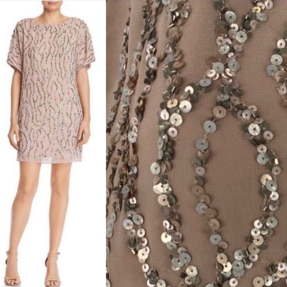 Aidan Mattox Blush Pink Sequin Short Sleeve Dress US 2 New with Tags - Picture 1 of 14